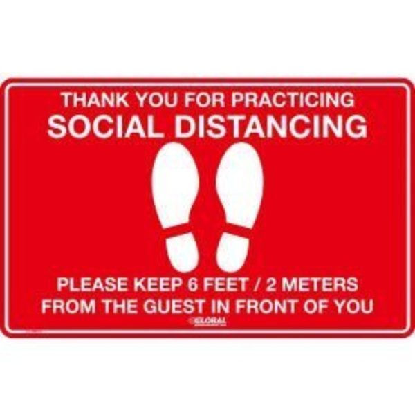 Nmc GEC&#8482; Red Social Distancing Floor Sign, 16" W x 10" H, Vinyl Adhesive CU-398978